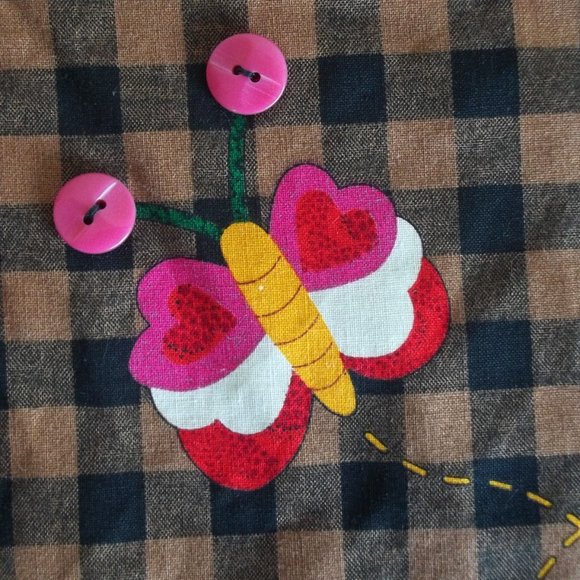 Vintage CRAFTCORE Kitsch Ditsy Floral Cat Scrunchie Flower Check Waistcoat Vest - Picture 7 of 7